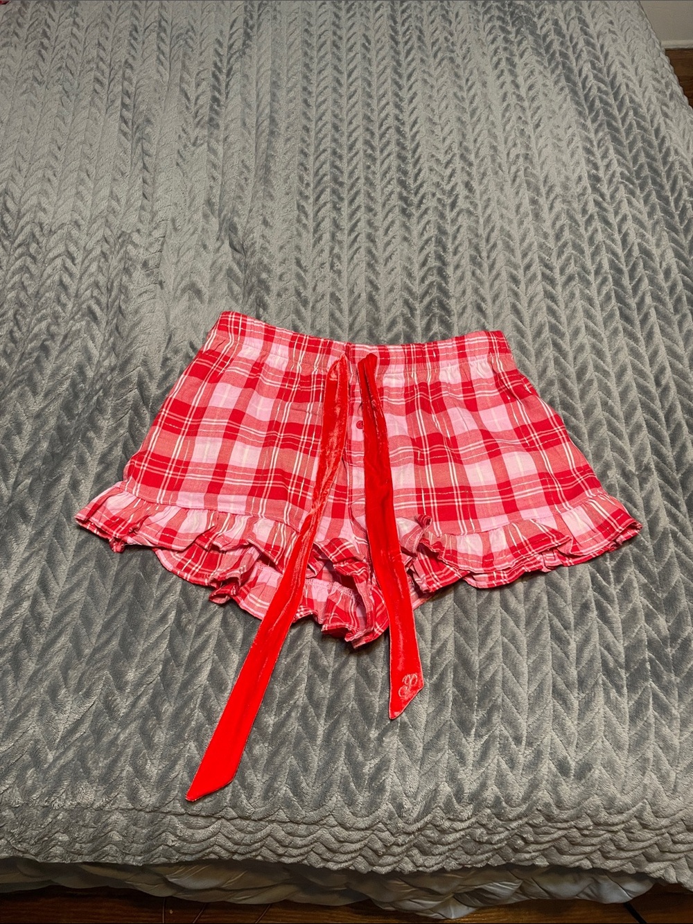 Victoria’s Secret PINK - Plaid Red & Pink Shorts - Red Velvet Tie